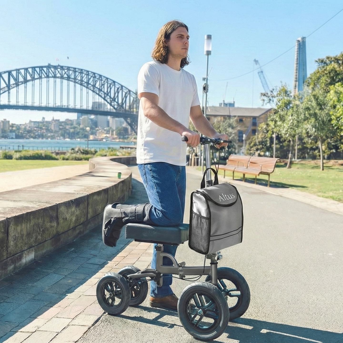 Altus Bariatric Knee Scooter Walker Foldable All-terrain Pneumatic Tires - Titanium