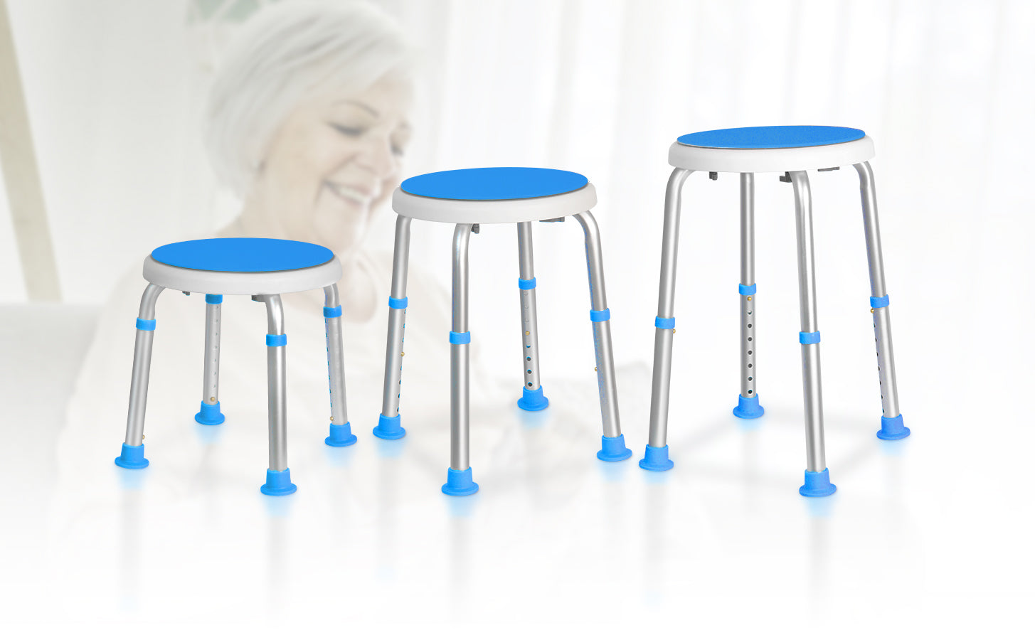 Altus 360° swivel seat and 8-level height adjustment provide flexible, secure support for easy showering — ideal for seniors or limited mobility.