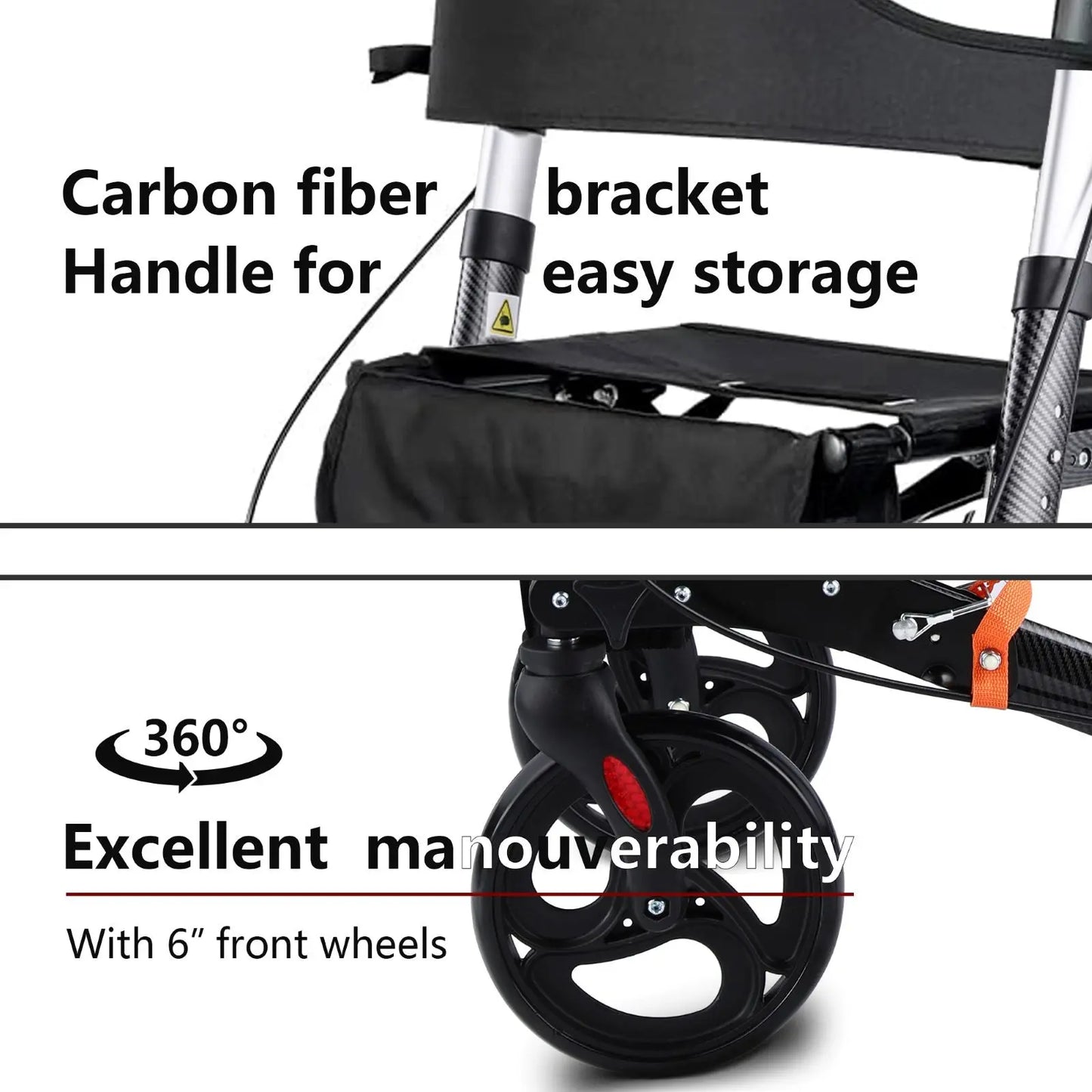 Altus Euro Style Mobility Rollator Walking Frame with Seat Back Bag X-Fold Alloy Frame Carbon Fiber Style Black myaltus