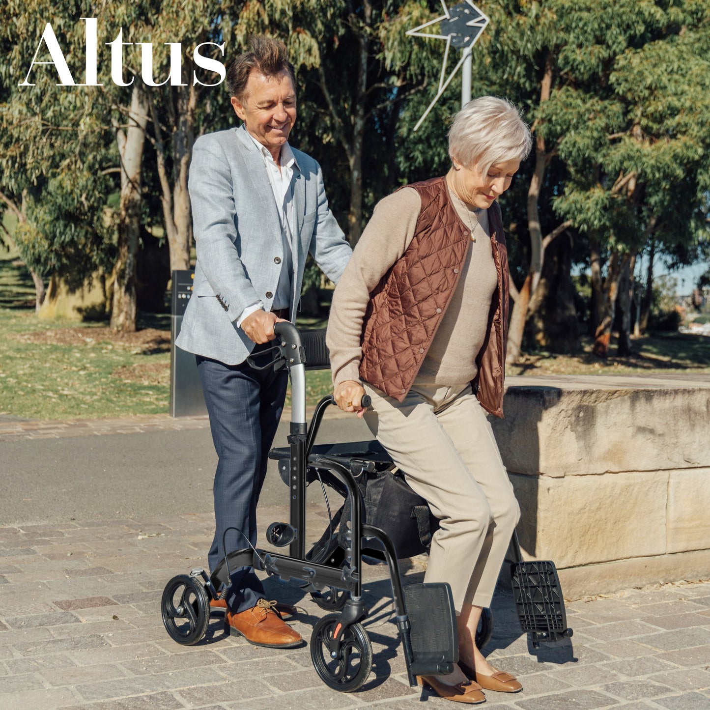 Altus Hybrid Duo 二合一移动助行器和运输轮椅组合助行器带座椅黑色