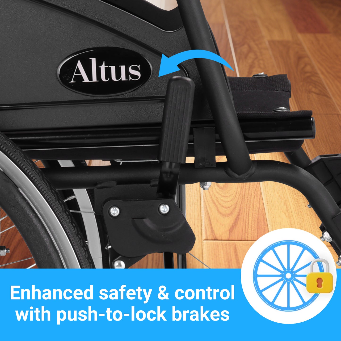 Equipped with a push-lock brake system, it offers quick and reliable stopping.The brakes work effectively on flat surfaces and slopes, enhancing user safety.