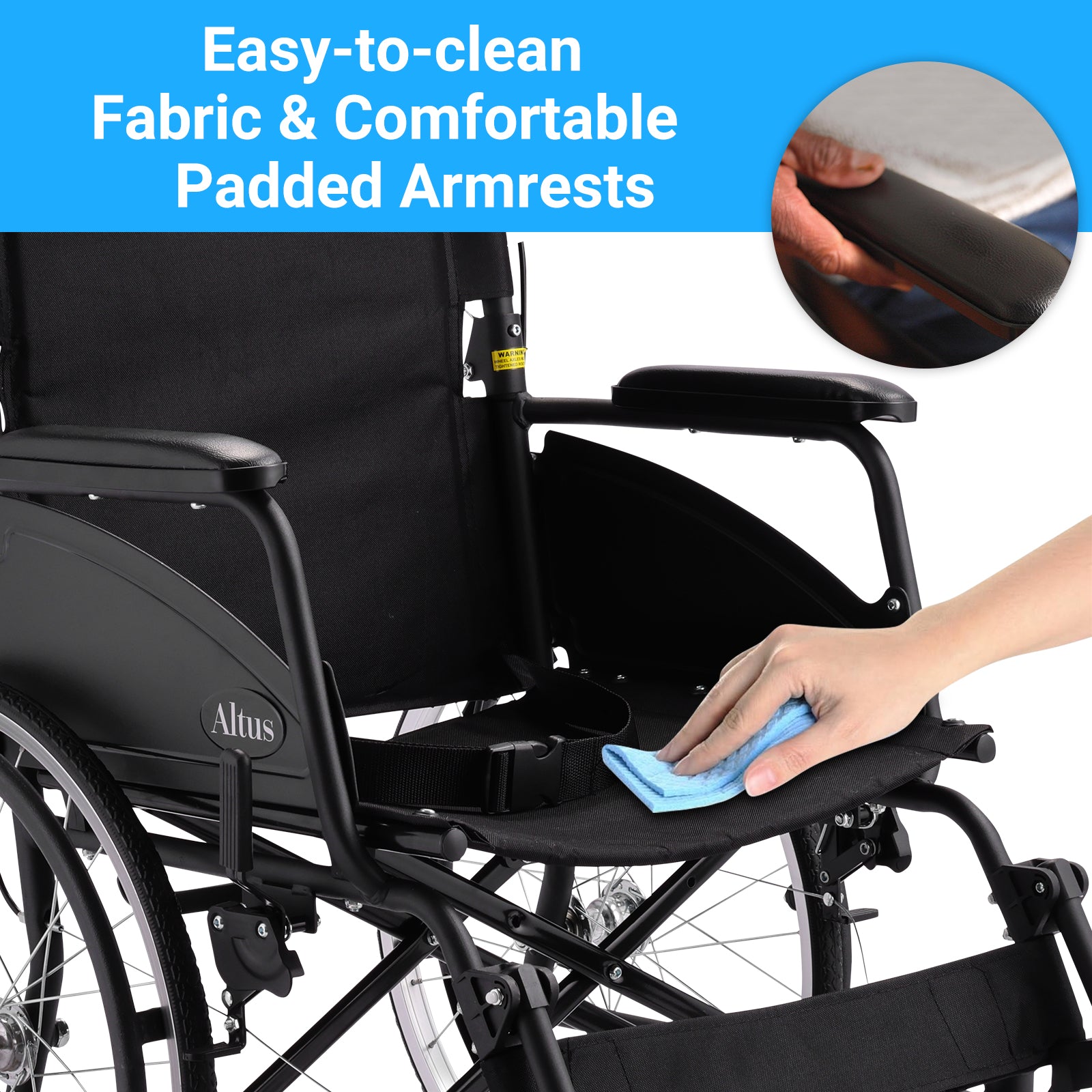 The seat uses easy-to-clean fabric for hassle-free maintenance.Padded armrests add comfort, reducing fatigue during extended use.