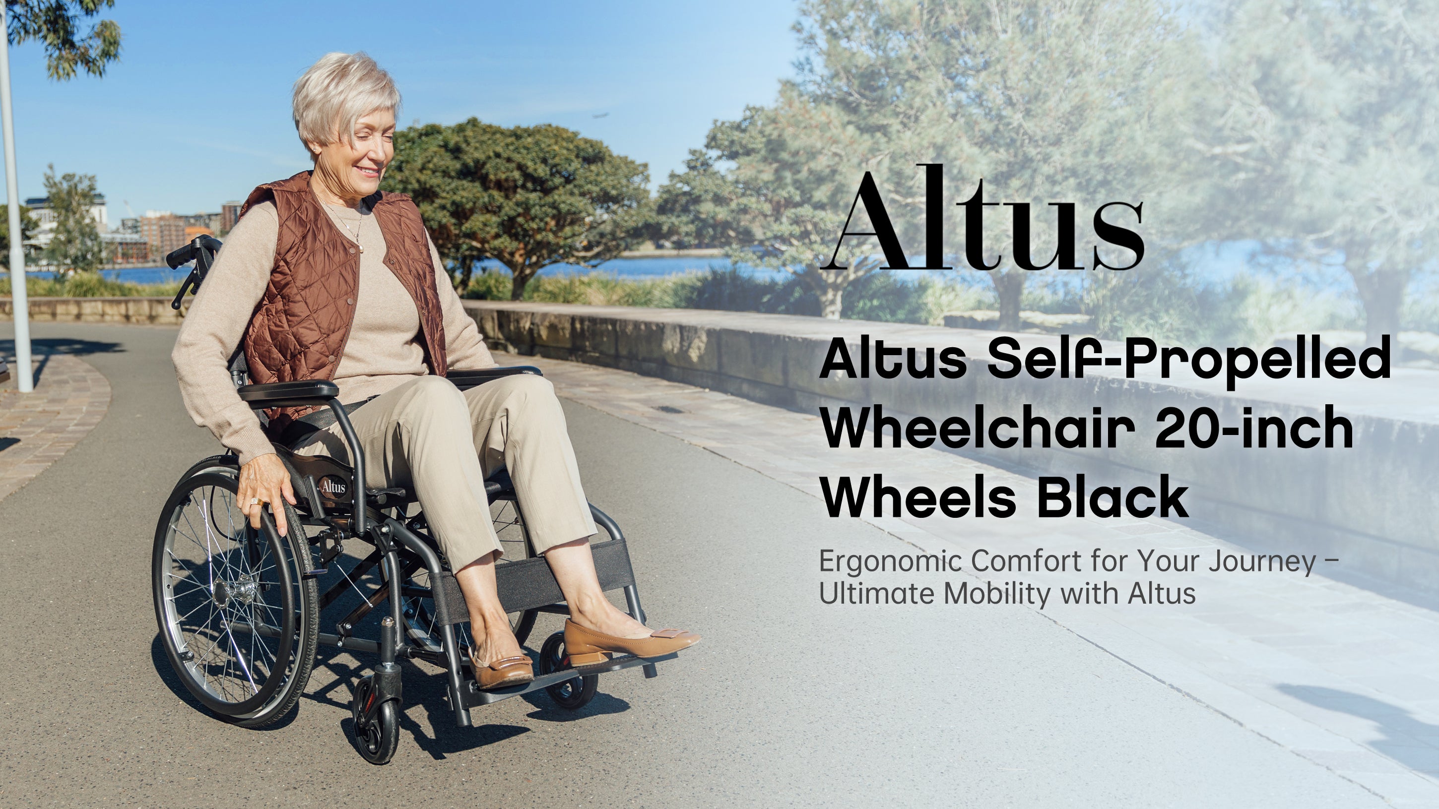 Altus 20-Inch Black Manual Wheelchair offers smooth, independent mobility with ergonomic design for lasting comfort and support. Enjoy effortless movement and freedom every day.