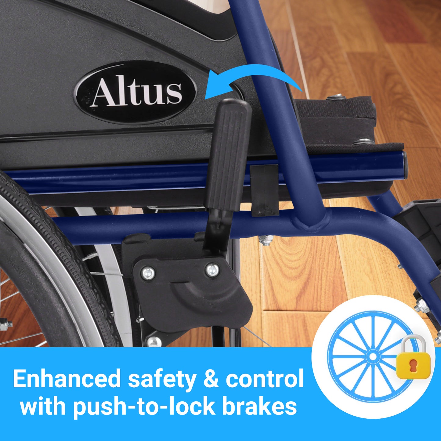 Equipped with a push-lock brake system, it offers quick and reliable stopping.The brakes work effectively on flat surfaces and slopes, enhancing user safety.