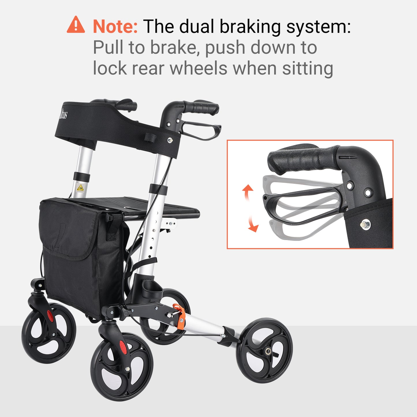 Altus 滚动助行器 移动辅助助行器 带座椅垫扶手靠背 Euro Walker 银色