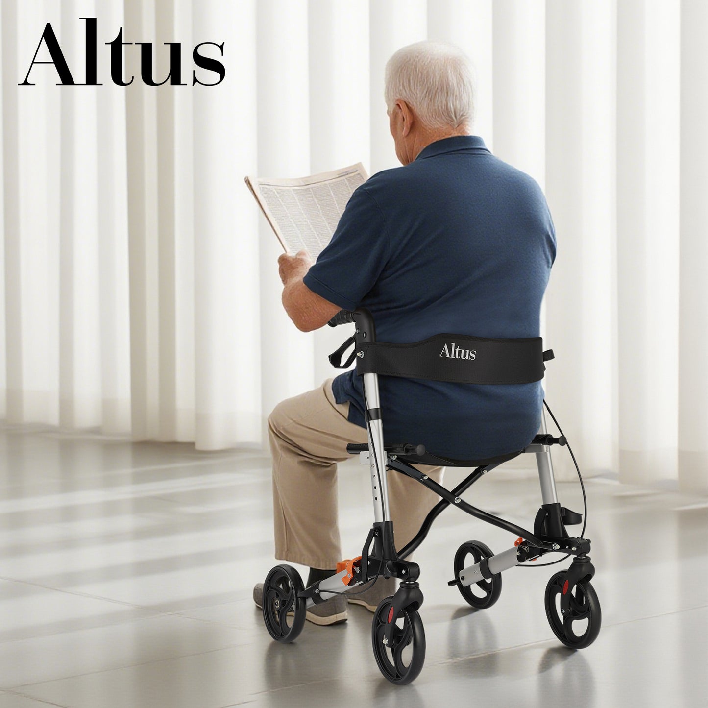Altus 滚动助行器 移动辅助助行器 带座椅垫扶手靠背 Euro Walker 银色