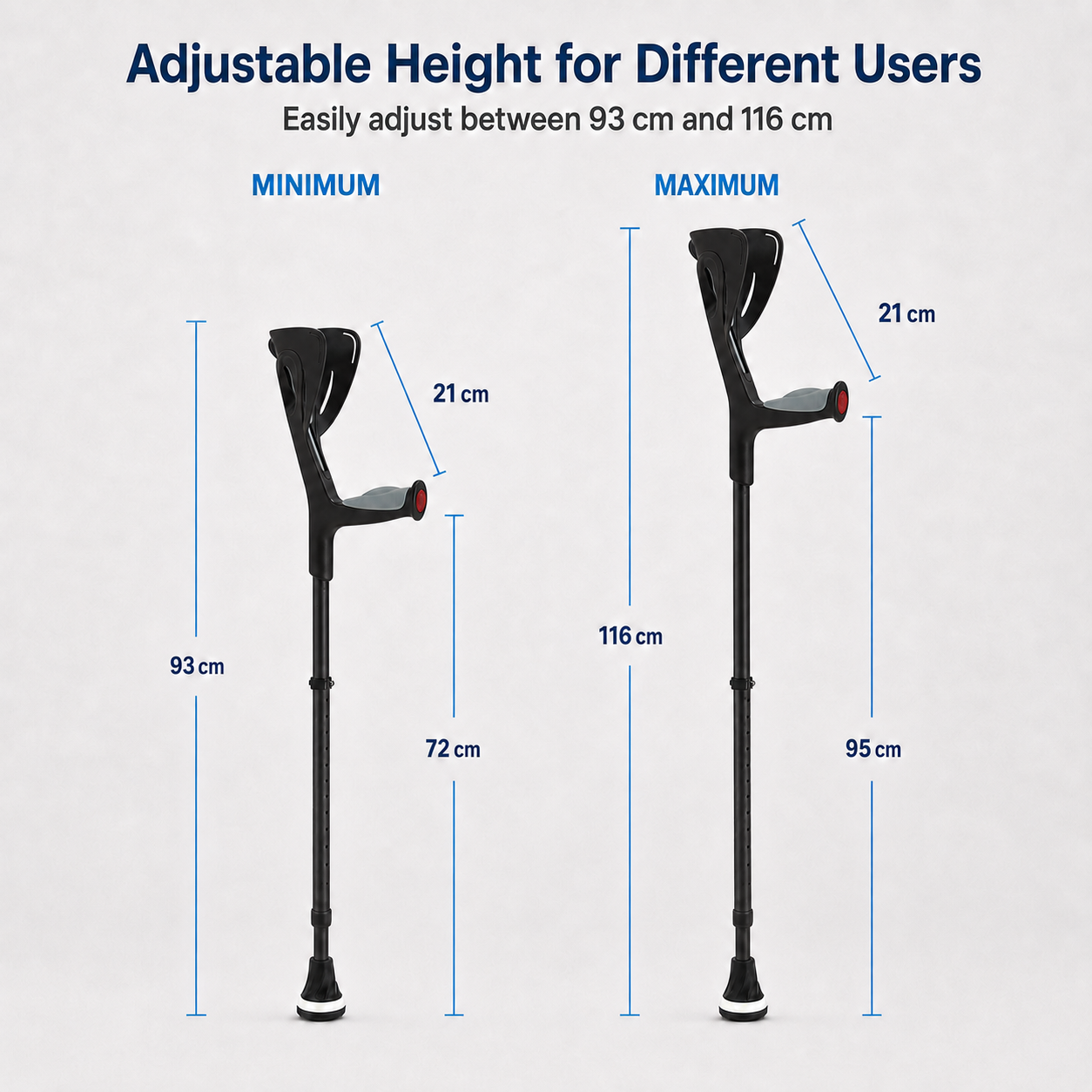 Altus Premium Ergonomic Adjustable Forearm Elbow Crutches - Black