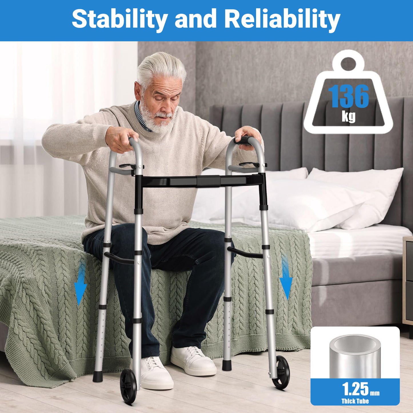 Altus Folding Walking Frame with Wheels Height & Width Adjustable Lightweight Aluminium