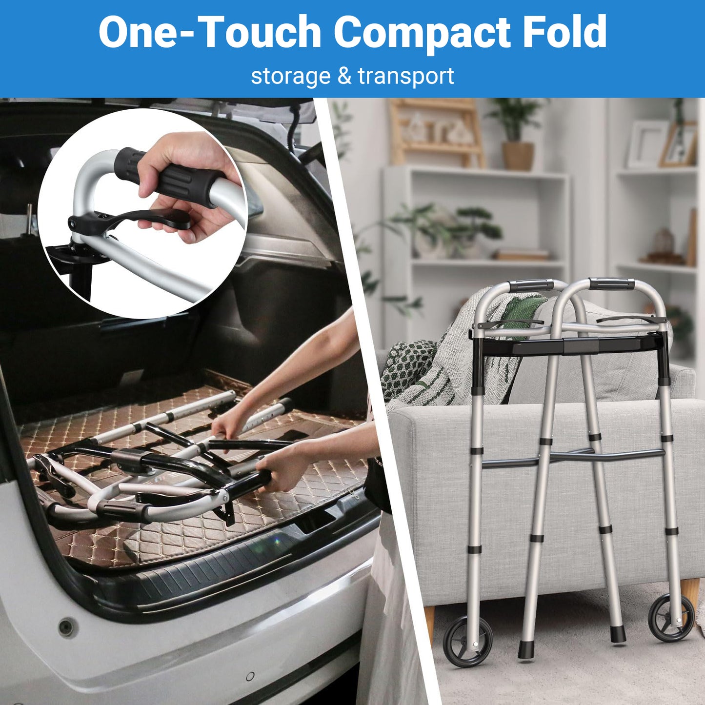 Altus Folding Walking Frame with Wheels Height & Width Adjustable Lightweight Aluminium
