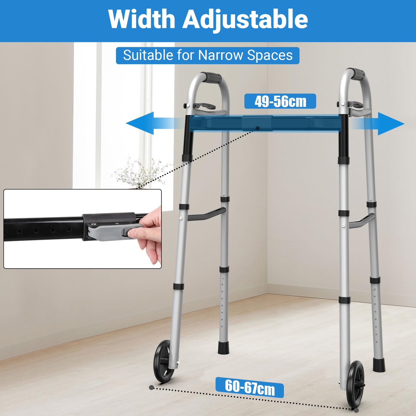 Altus Folding Walking Frame with Wheels Height & Width Adjustable Lightweight Aluminium