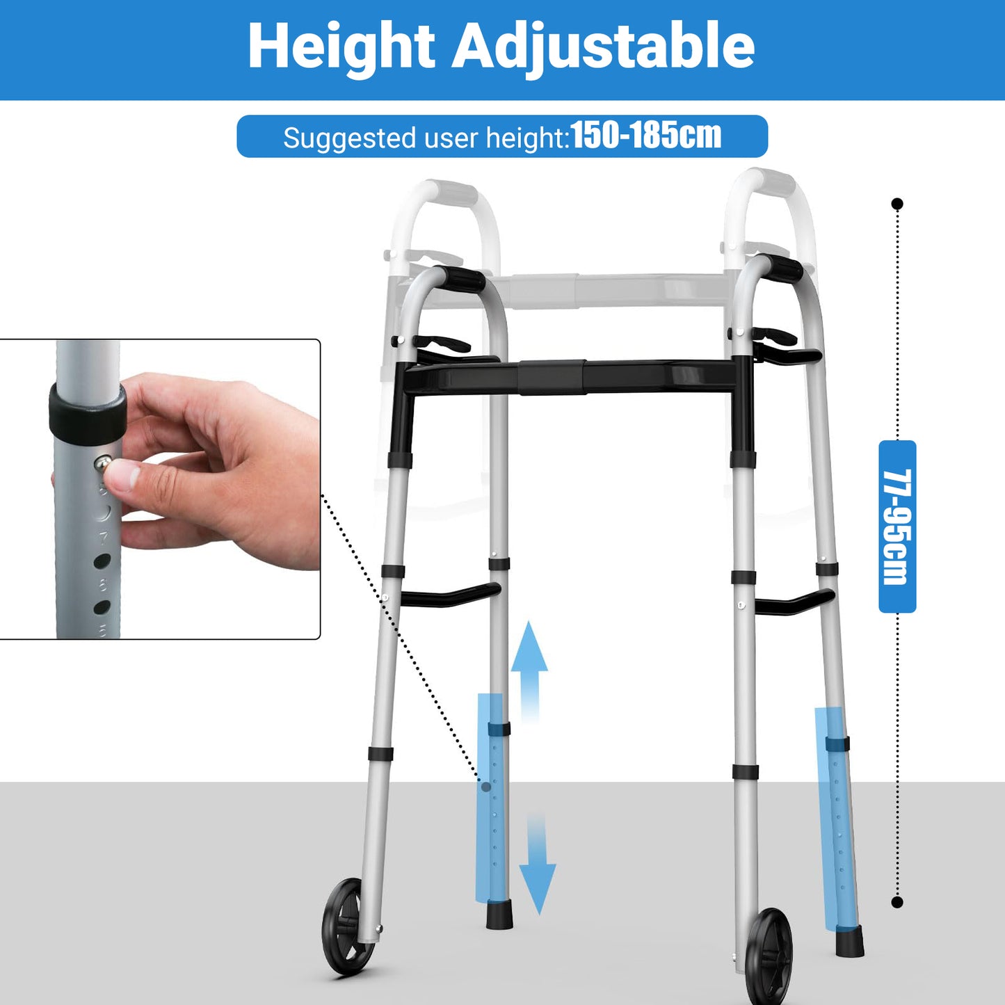 Altus Folding Walking Frame with Wheels Height & Width Adjustable Lightweight Aluminium