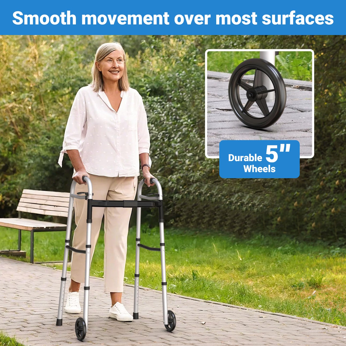 Altus Folding Walking Frame with Wheels Height & Width Adjustable Lightweight Aluminium