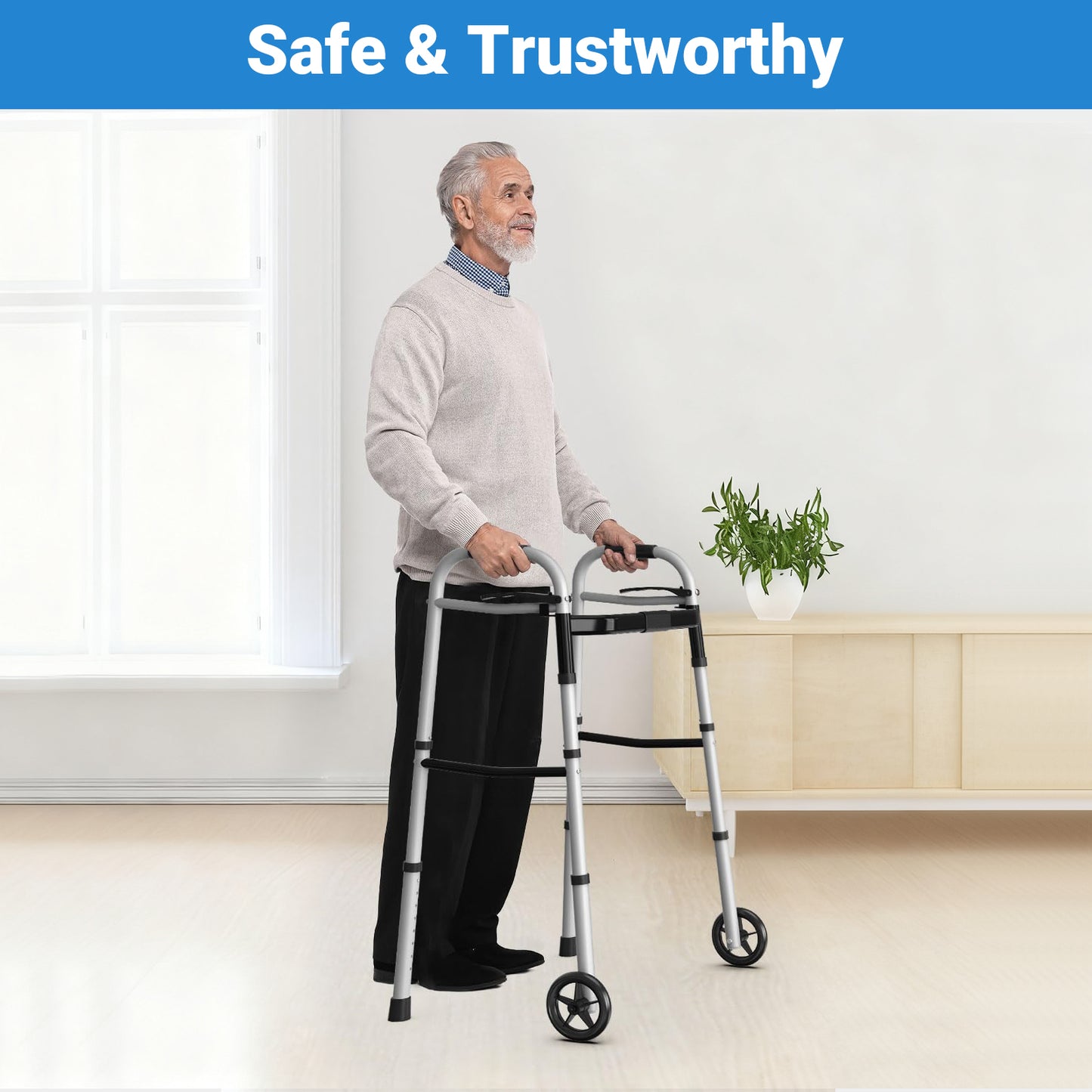 Altus Folding Walking Frame with Wheels Height & Width Adjustable Lightweight Aluminium