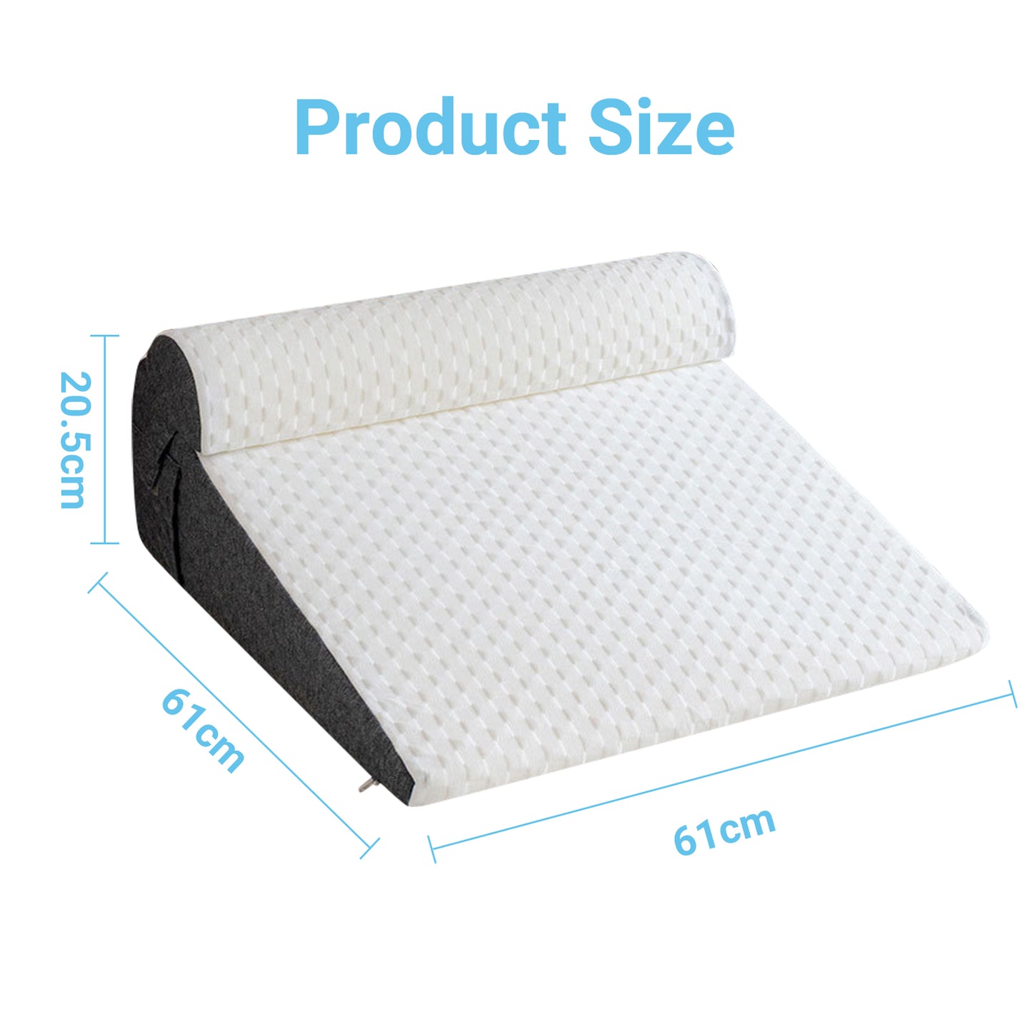 Measurement chart of a wedge pillow with dimensions labeled.