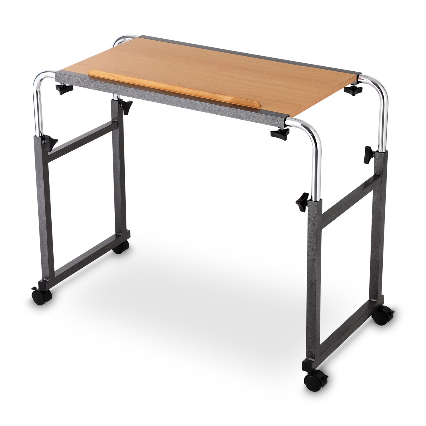Altus Adjustable Overbed Table with Wheels Long Laptop Desk Walnut