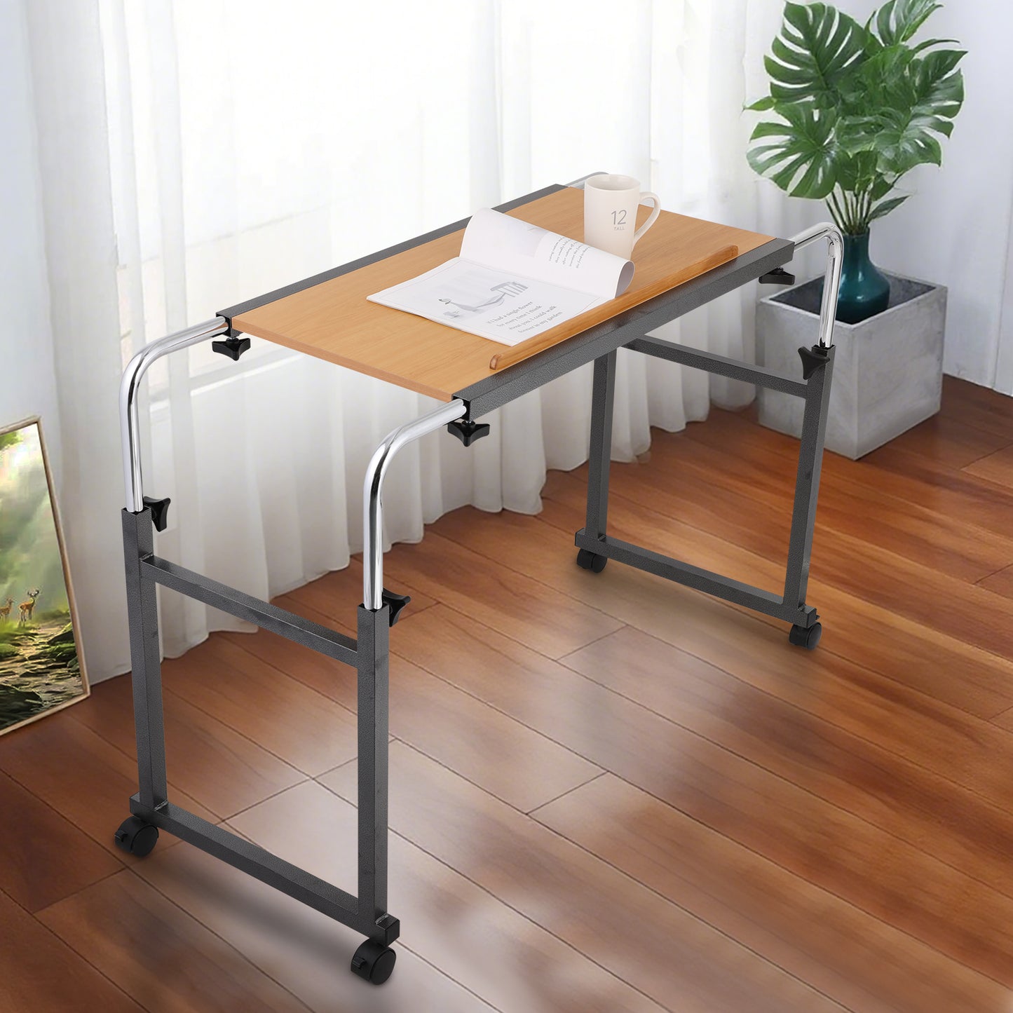 The Adjustable Overbed Table includes 360° rotating, lockable wheels that move smoothly and stay firmly in place when needed. It can be easily repositioned or secured as your needs change.