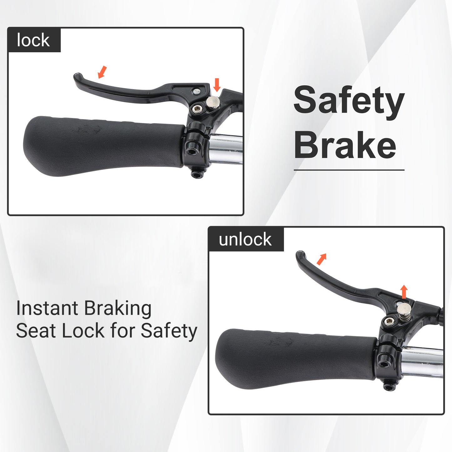 Altus knee walker safety brake with locking mechanism for added security and control during use