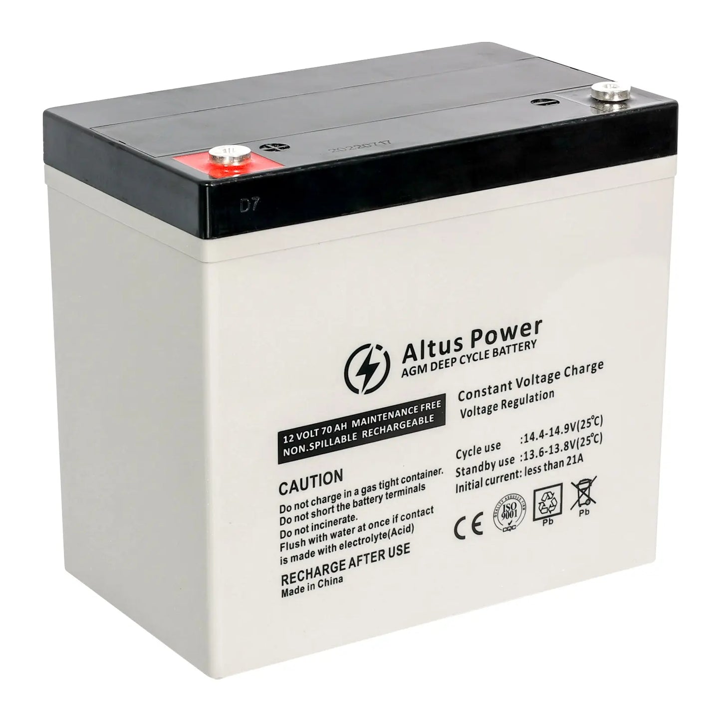 Basic Product Image - A plain image of the Altus 12V 70ah AGM Deep Cycle Battery