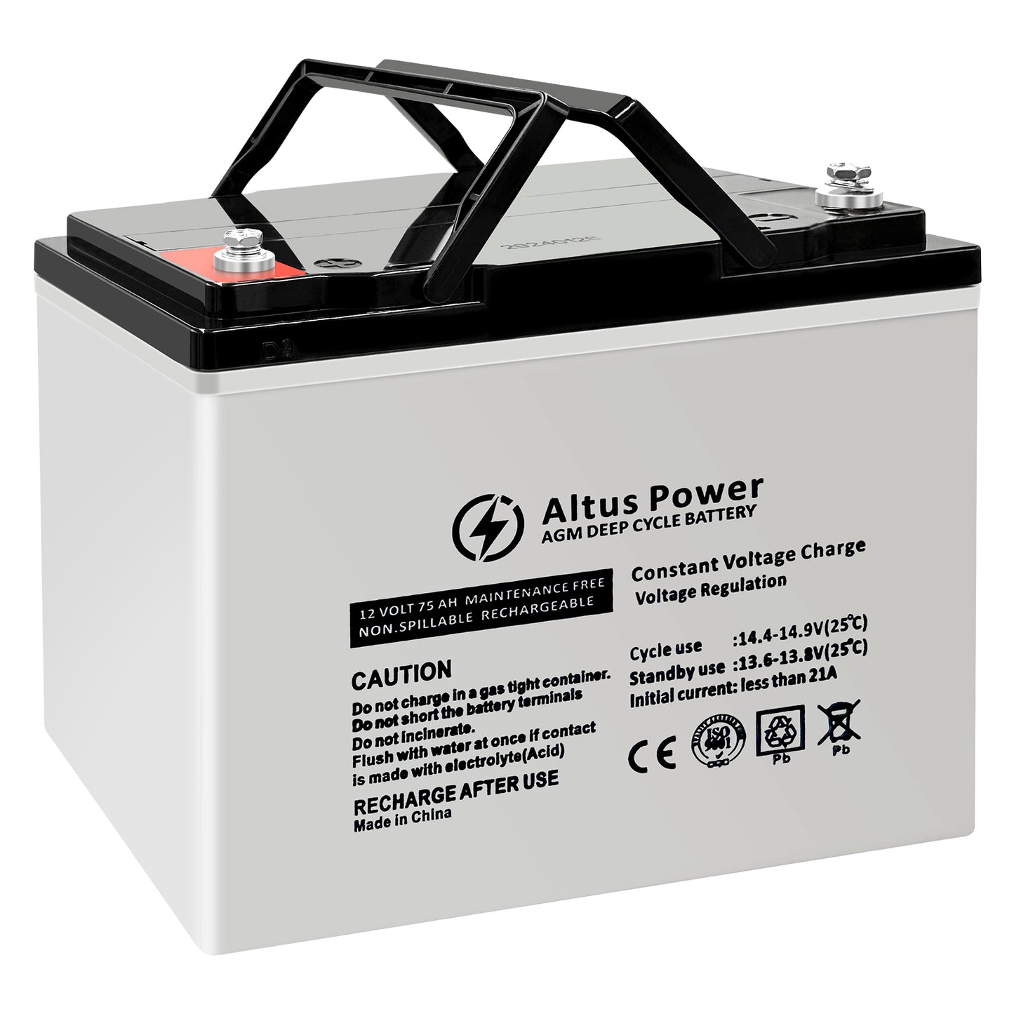Basic Product Image - A plain image of the Altus 12V 75ah AGM Deep Cycle Battery