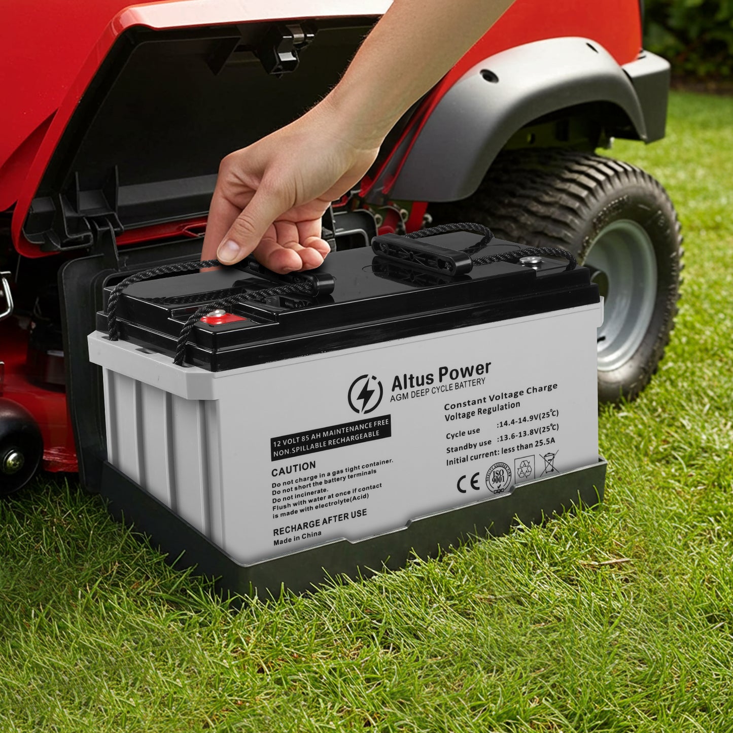 The Altus Power 12V 85Ah AGM deep cycle battery is ideal for lawn mowers, providing reliable power and long-lasting performance. Its maintenance-free design ensures durability, while its high-capacity output supports extended mowing sessions. Perfect for outdoor equipment requiring dependable energy.