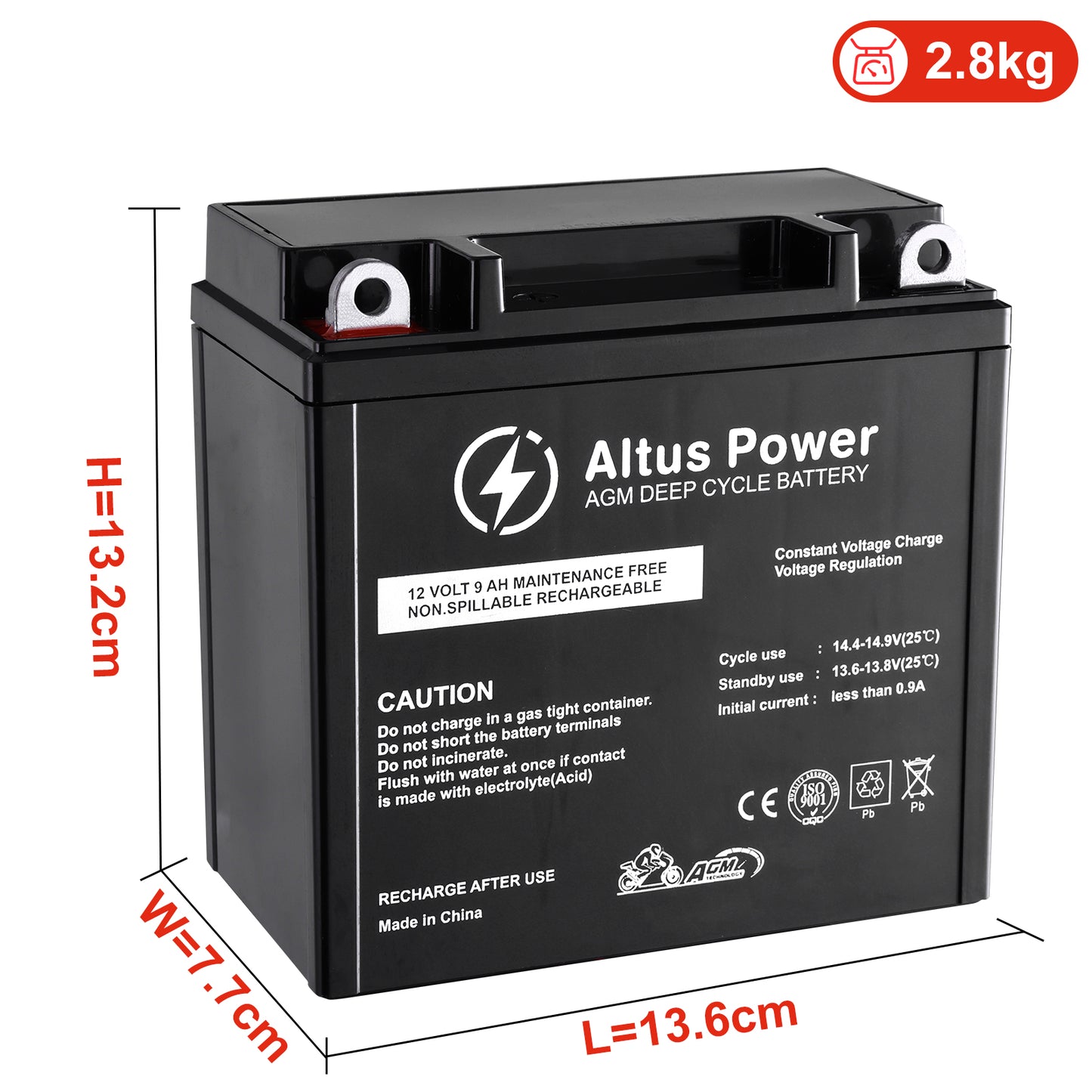 Altus 12V 9ah AGM Motorcycle Battery Deep Cycle SLA Lead Acid Battery