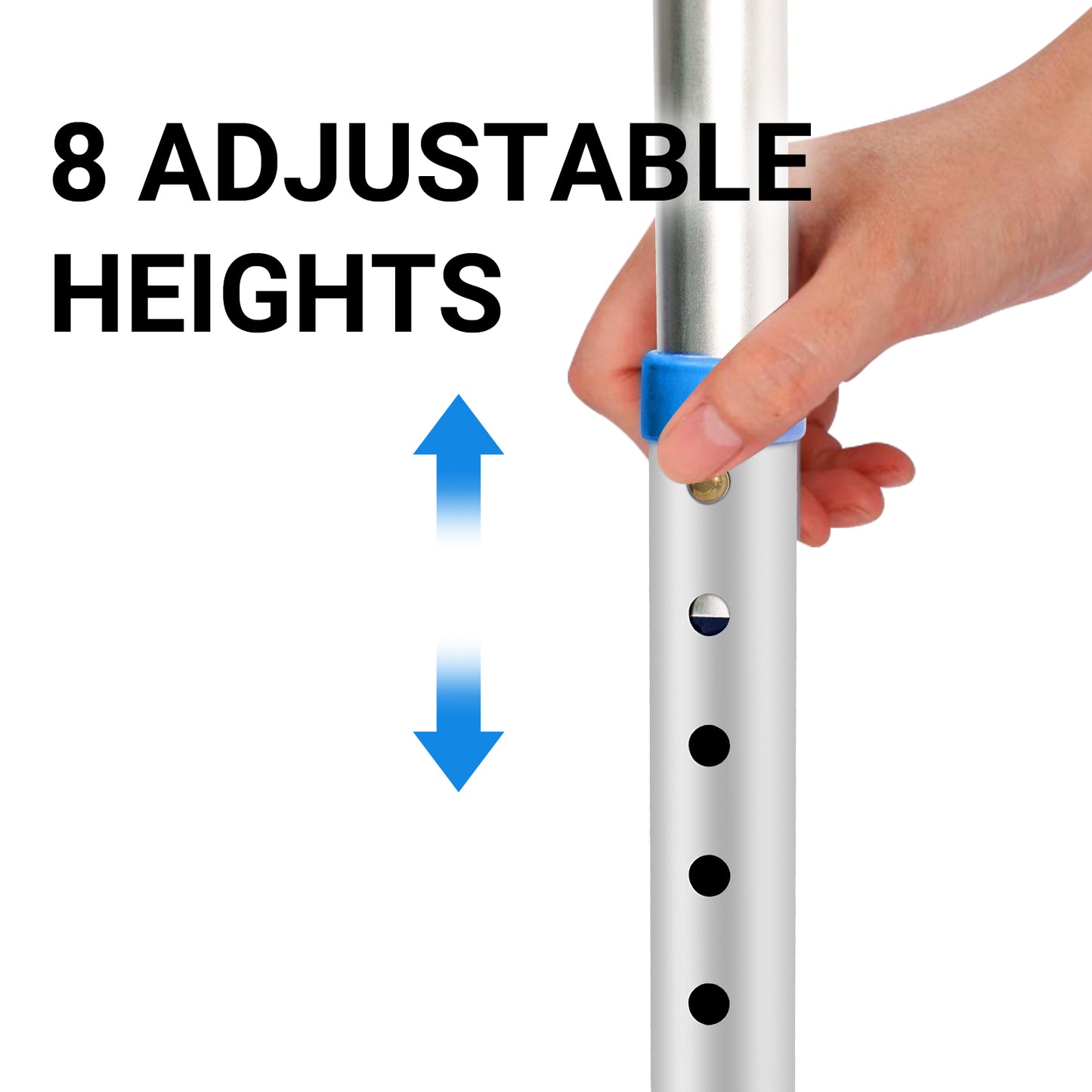 The leg of the shower chair can be adjusted to 8 different heights. This flexibility caters to various user needs and bathroom setups.