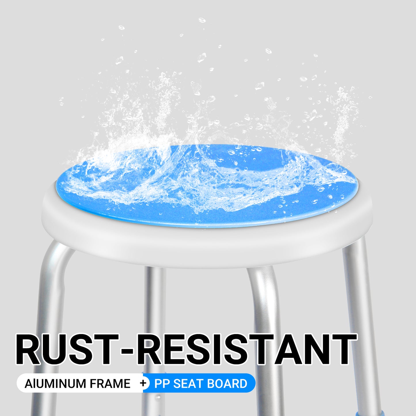 Made with materials that resist rust, like an aluminum frame and PP seat board, the seat can withstand water exposure in the shower environment.
