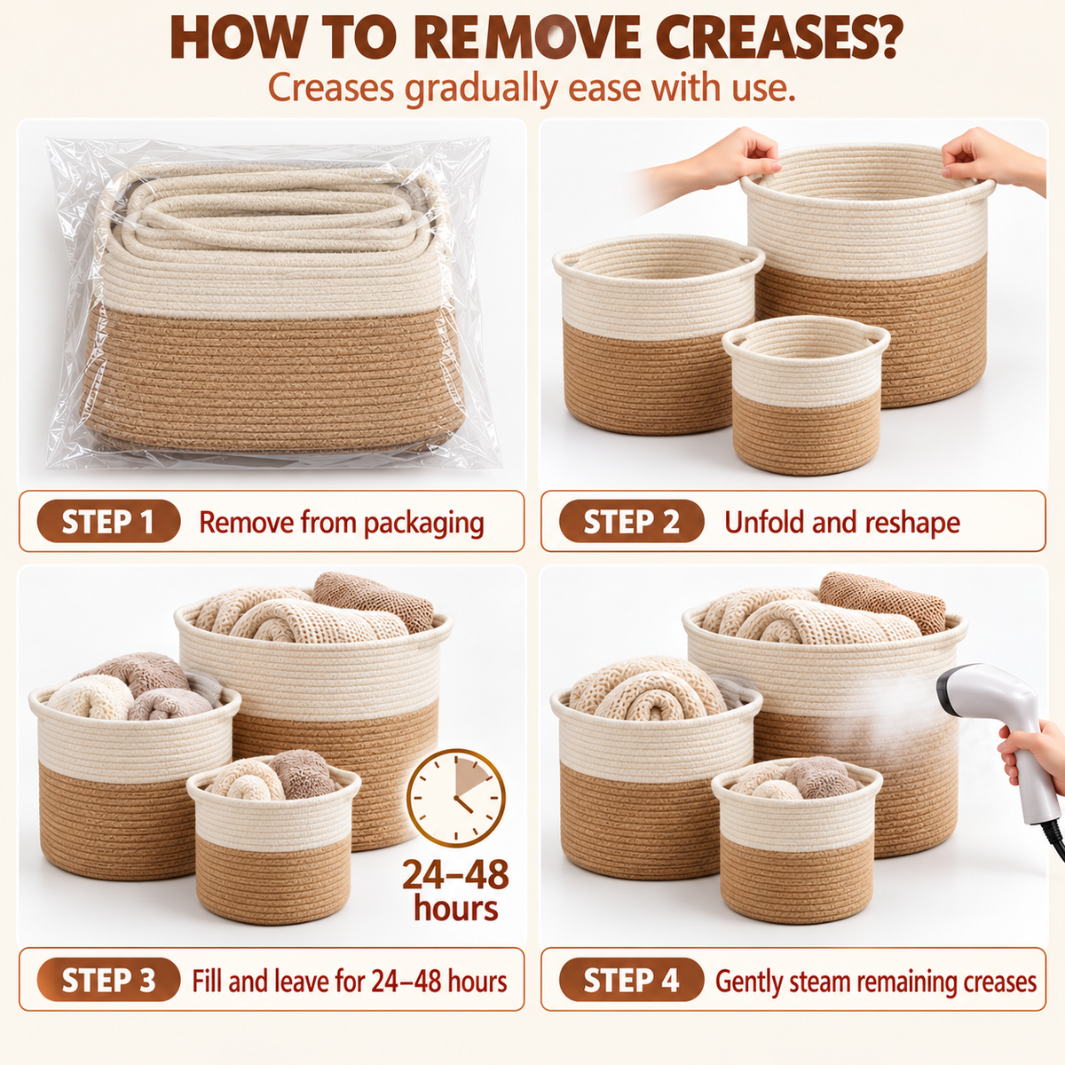 Altus 3-Piece Cotton Rope Storage Basket Set Two-Tone Woven (20L, 12L & 6L)