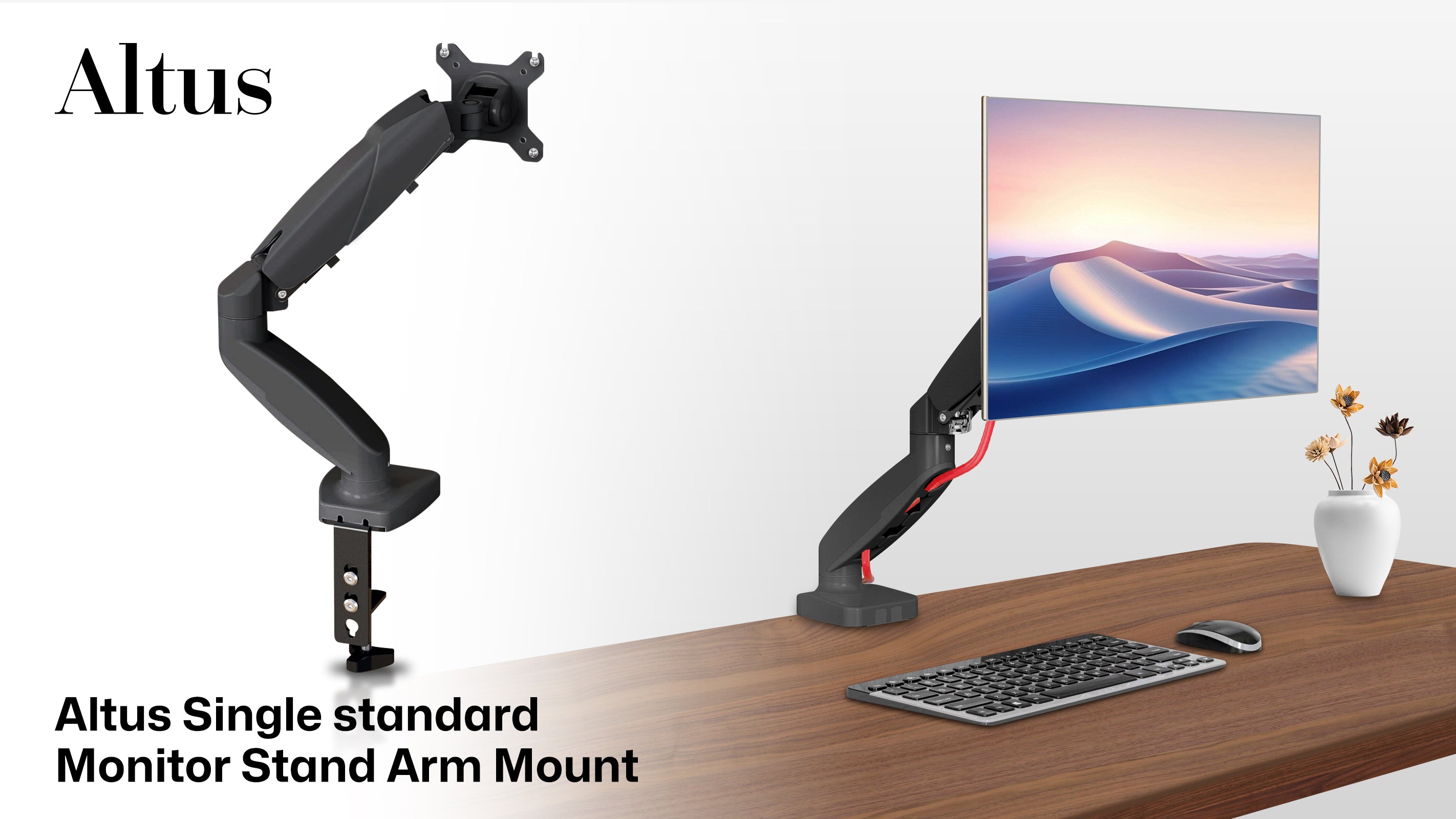 This image is relevant as it demonstrates an organized and clutter-free workspace, highlighting the benefits of using a monitor arm with cable management features.