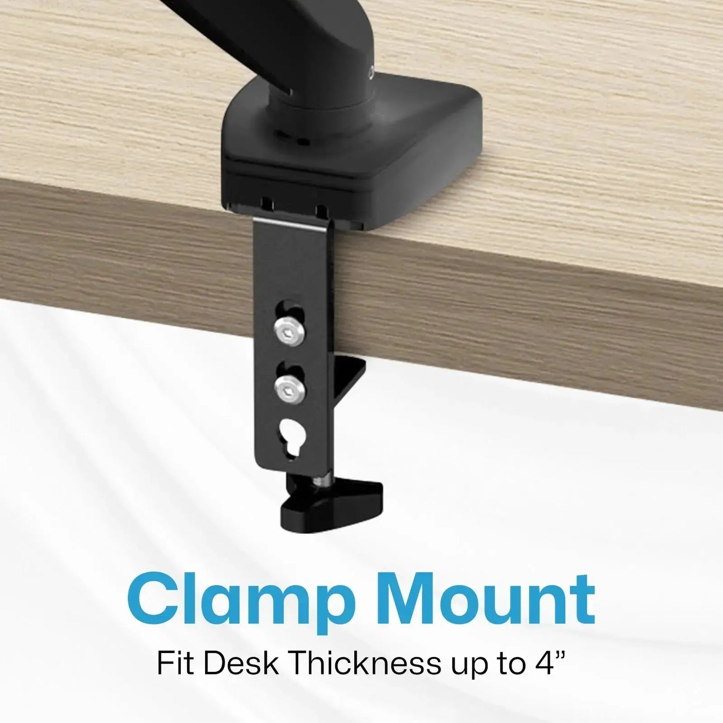 The image shows a gas spring monitor arm mounted on a desk. The arm supports a computer monitor, allowing for flexible adjustments in height and angle. The gas spring mechanism provides smooth and easy positioning. The monitor is attached using a VESA mount. The setup is designed to improve ergonomics and save desk space.