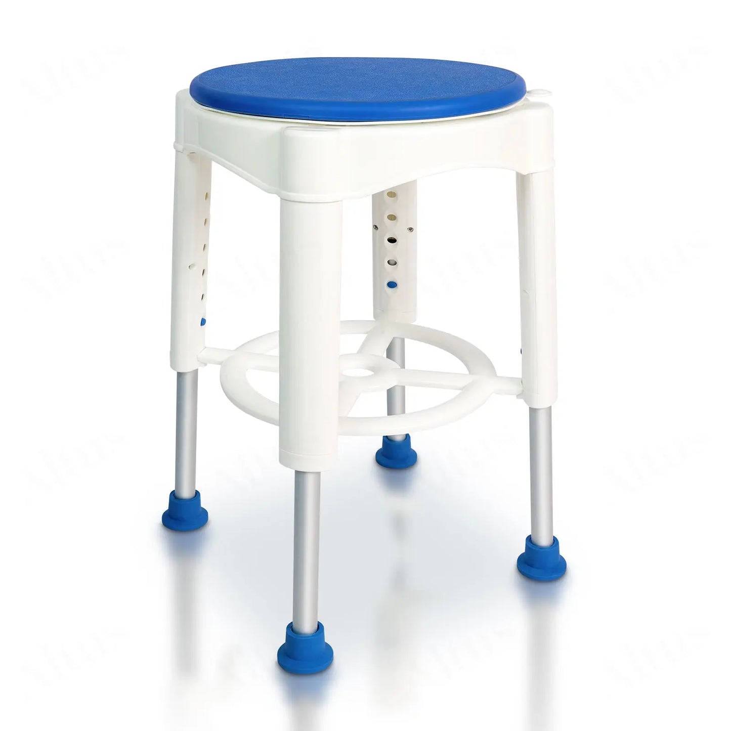 An image displaying the adjustable height feature of the shower stool, with clear indicators of the adjustment levels. This allows users to set the stool at their preferred height, ensuring maximum comfort and usability.