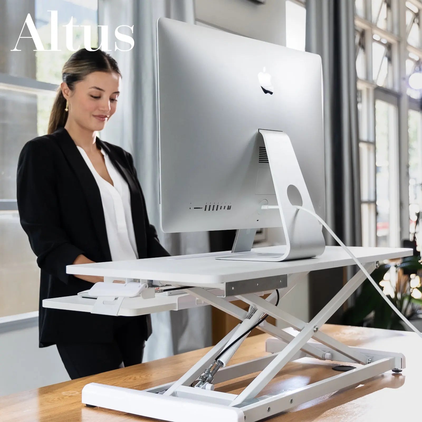 Altus Stand-Up Desk Converter 880mm Sit-to-Stand Tabletop Riser White ...