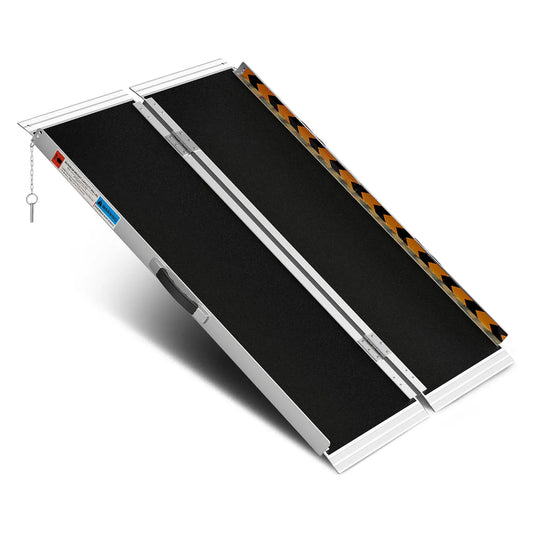 Altus Aluminum Portable Wheelchair Ramp unfolded, showcasing durable construction and slip-resistant surface.