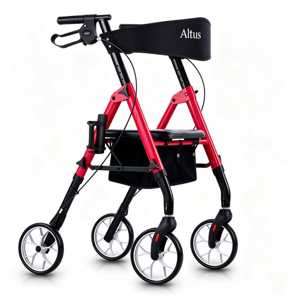 Altus Metro Wheel Mobility Walker With Seat & Padded Backrest - Red