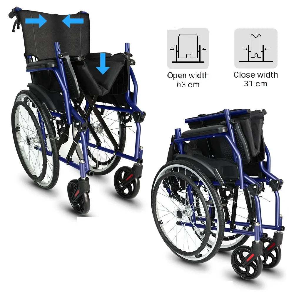 Two folded wheelchairs demonstrating compact storage.