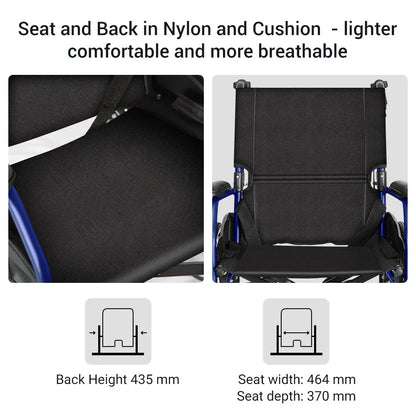 Close-up of the seat and backrest made of nylon and cushion.