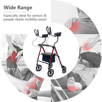 Altus Upright Rolling Walker Mobility Aid Rollator with Seat Padded Armrest Backrest_Upright Tall Red myaltus