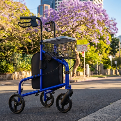 Altus 3-Wheel Rollator Walker with Wire Storage Tray and Zip Bag- Blue