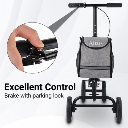 Gray scooter with brake handle and 'Altus' branding on a white background
