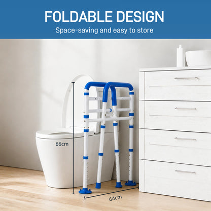 Compact Foldable Design : Foldable design view showcasing the space saving toilet safety rails in a folded position for easy storage transport and portability in small apartments