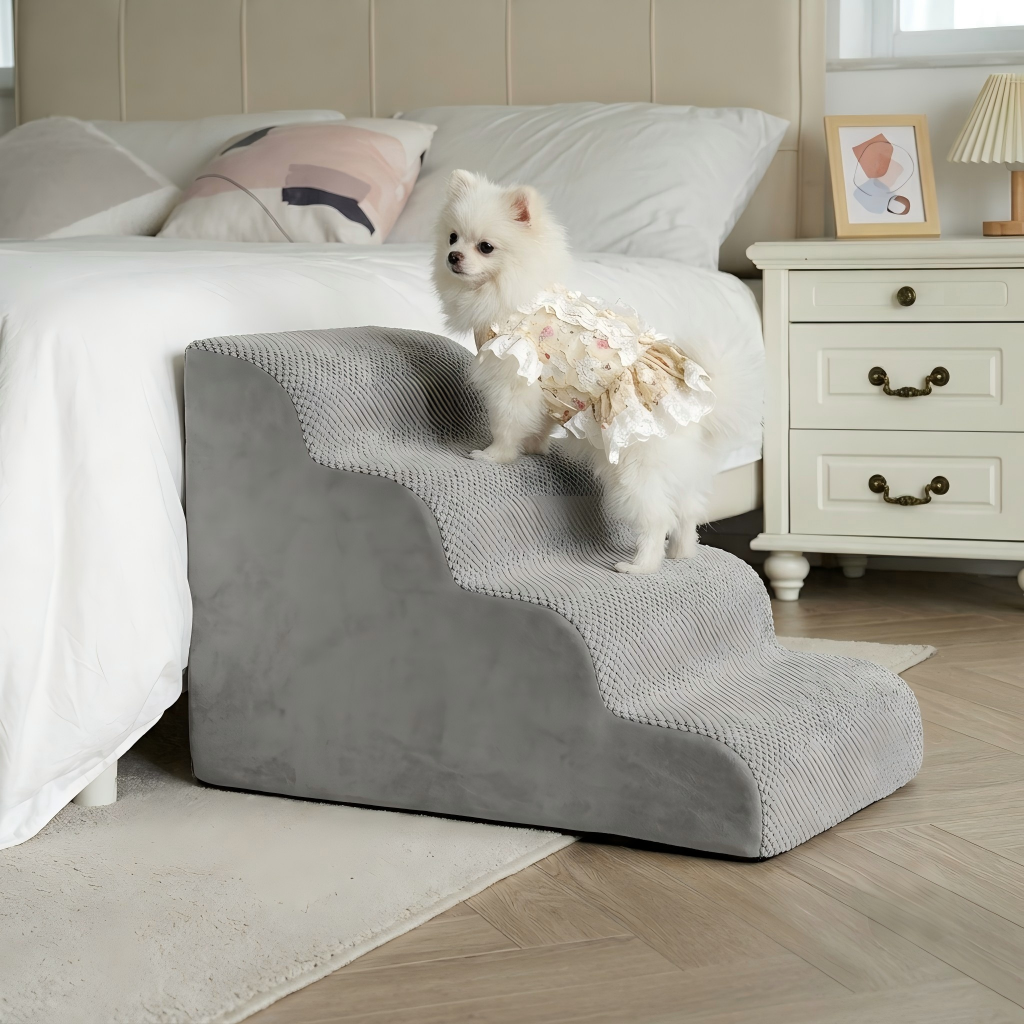 Altus 4-Step High-Density Foam Pet Stairs for Dogs & Cats - Dark Grey