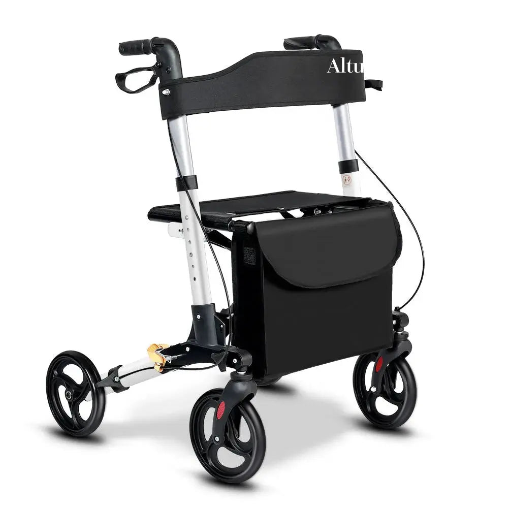 Altus Rolling Walker Mobility Aid Rollator with Seat Padded Armrest Backrest Euro Walker Silver myaltus