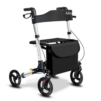 Altus Rolling Walker Mobility Aid Rollator with Seat Padded Armrest Backrest Euro Walker Silver myaltus