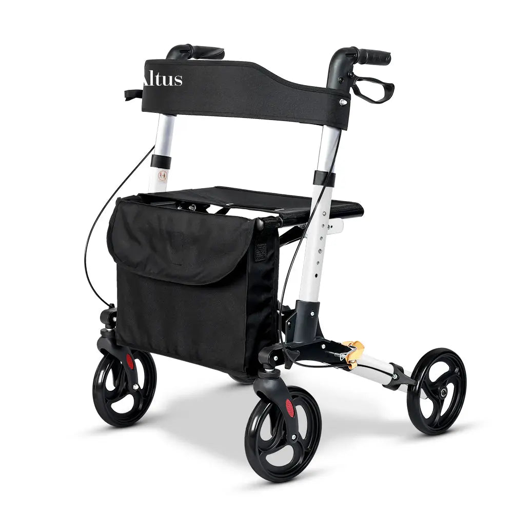 Altus Rolling Walker Mobility Aid Rollator with Seat Padded Armrest Backrest Euro Walker Silver myaltus