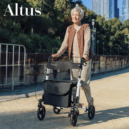 Altus Rolling Walker Mobility Aid Rollator with Seat Padded Armrest Backrest Euro Walker Silver myaltus