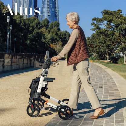 Altus Rolling Walker Mobility Aid Rollator with Seat Padded Armrest Backrest Euro Walker Silver myaltus