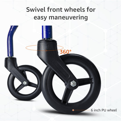 Swivel front wheels with 360-degree rotation for easy maneuvering on a white background
