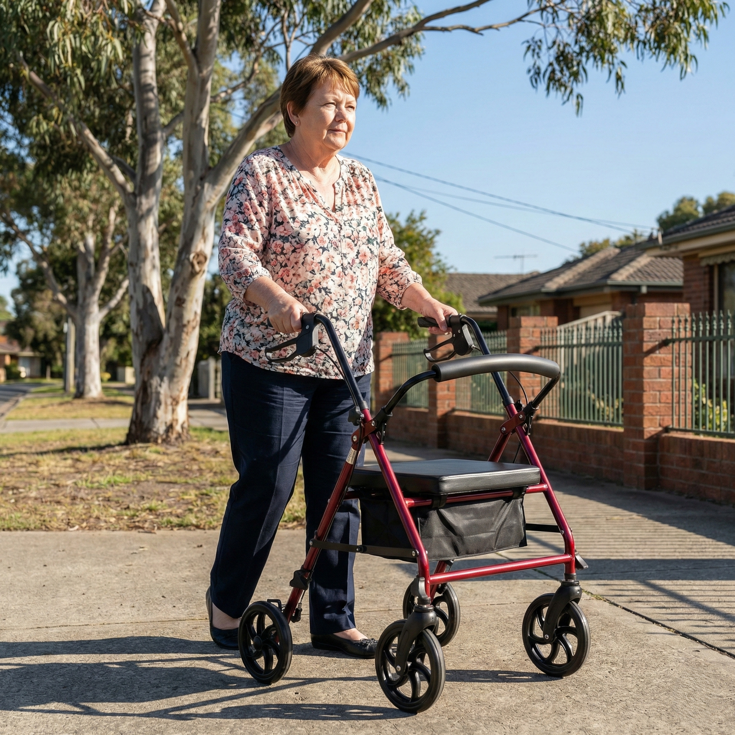Altus Essential Compact Rollator Walker with Seat 4 Wheels Mobility Aid Red