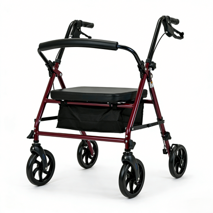 Altus Essential Compact Rollator Walker with Seat 4 Wheels Mobility Aid Red