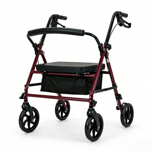 Altus Essential Compact Rollator Walker with Seat 4 Wheels Mobility Aid Red